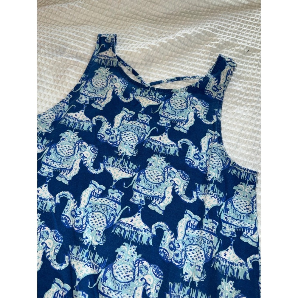 Lilly Pulitzer Dress Womens S Blue Elephant Print Pima Cotton Crisscross Back